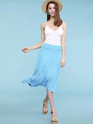 Lock and Love LL WB1105 Womens Lightweight Fold Over Flared Midi Skirt XXXL Aqua | Breathable Rayon-Spandex Fabric thumbnail 3
