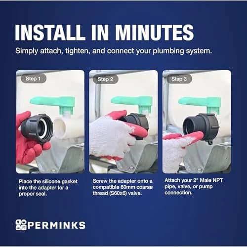 PERMINKS S60x6 IBC Tote Adapter with 2" NPT Fitting | Converts 275-330 Gal Tanks to Standard Plumbing thumbnail 5