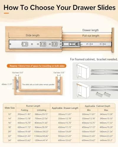 Gobrico 12 inch Drawer Slides 1 Pair | Heavy Duty Full Extension, Soft Close, Side Mount Ball Bearing Tracks thumbnail 6