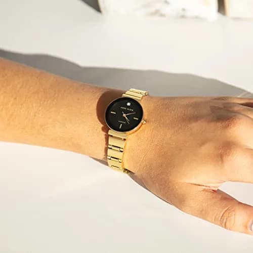 Anne Klein Women's Gold-Tone Black Dial Genuine Diamond Bracelet Watch 28mm | Japanese Quartz Movement thumbnail 3