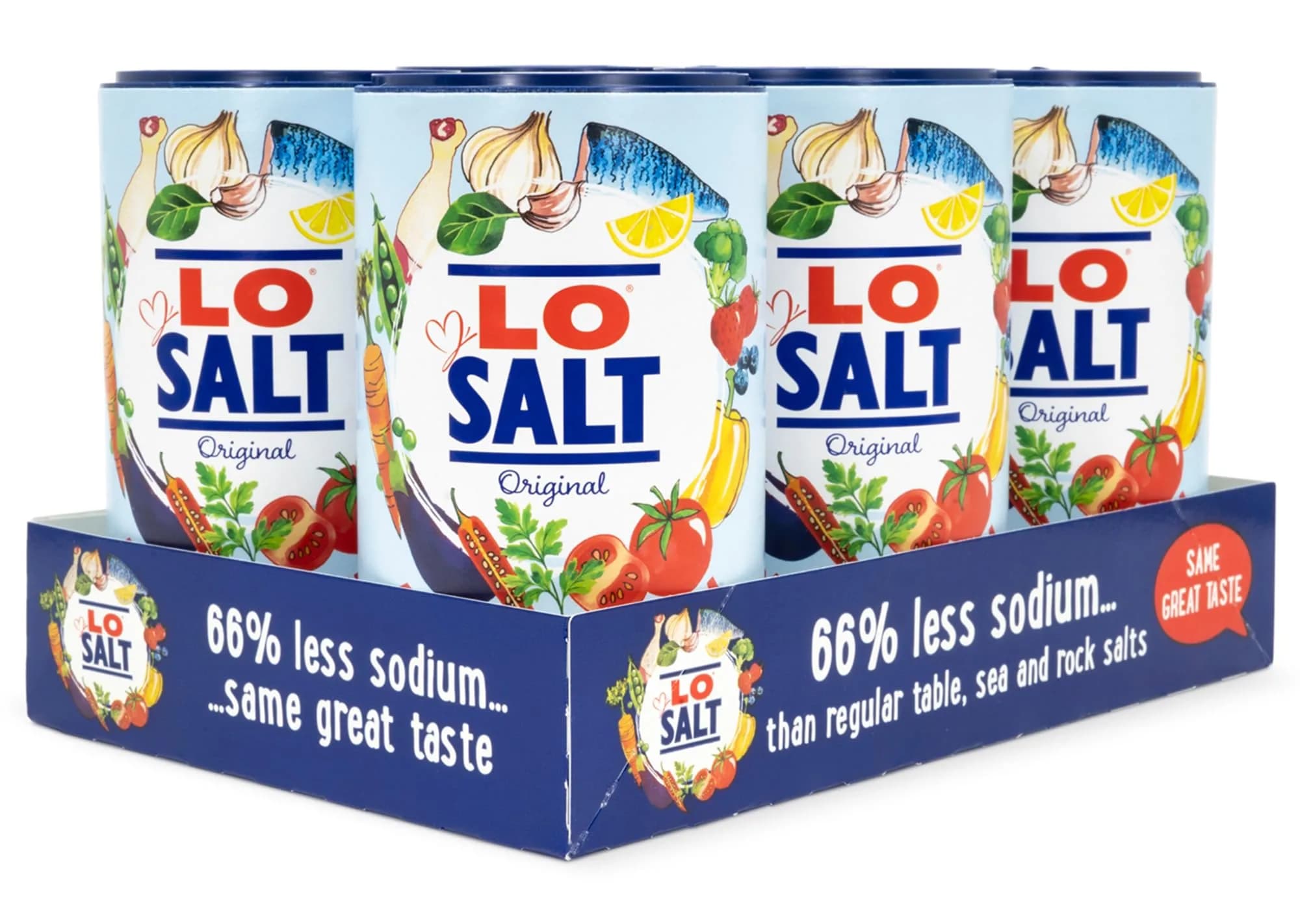 LoSalt Reduced Sodium Salt – Original Non‑Iodized, 350g Tub (6 Pack) | Healthier Salt Alternative with 66% Less Sodium — 12.3oz/350g tub (case of 6)