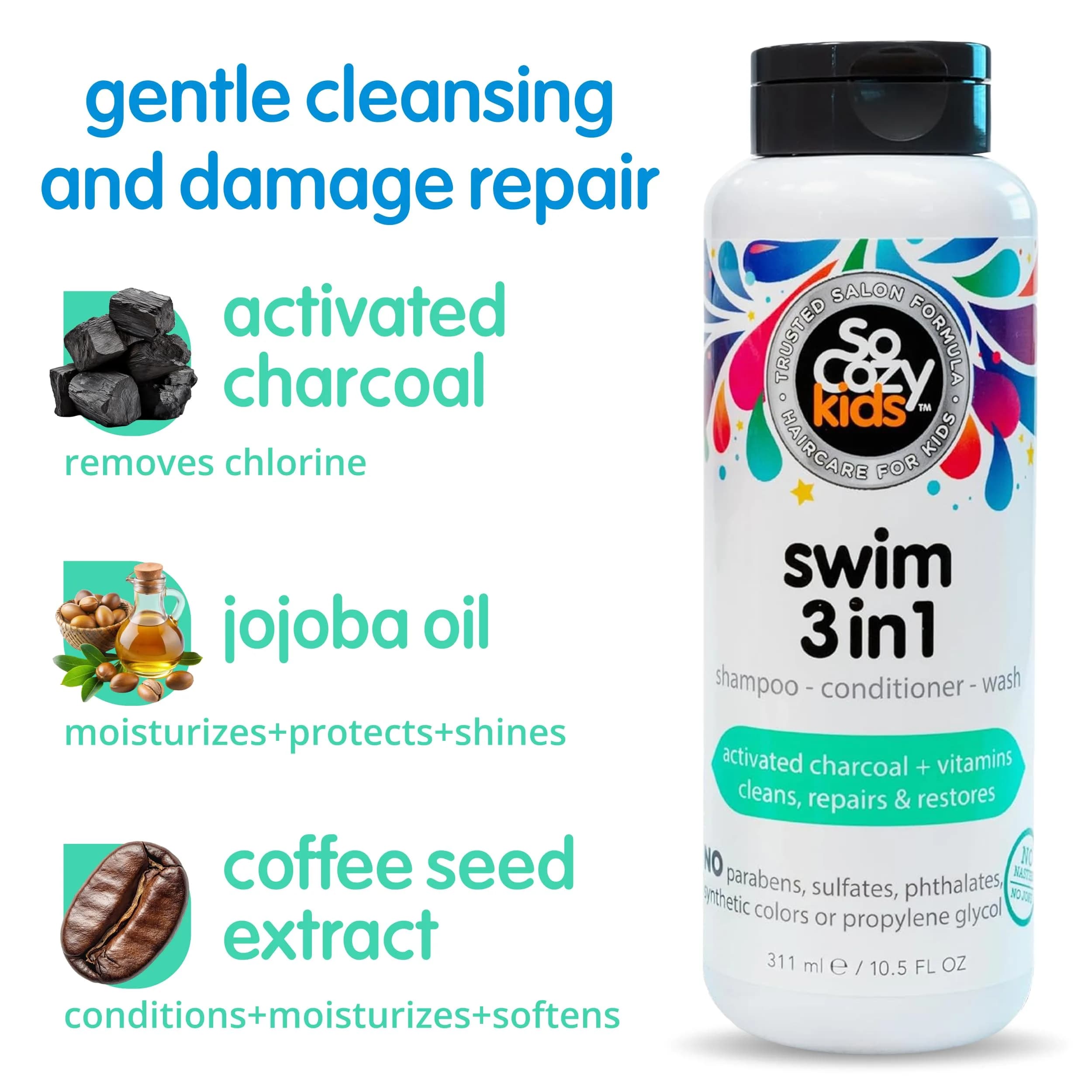 SoCozy Kids Swim 3-in-1 Shampoo, Conditioner & Body Wash 311ml (10.5 Fl Oz) | Removes Pool Chlorine & Salt - view 4