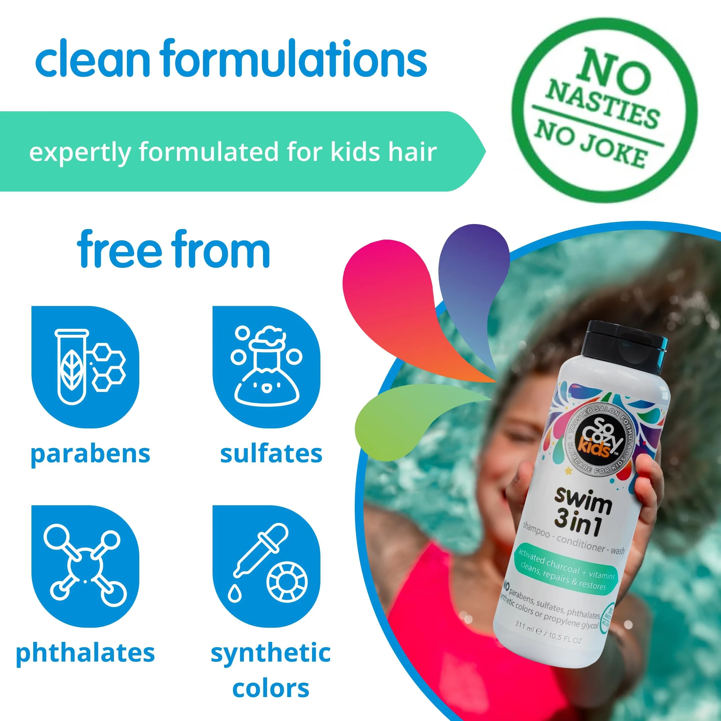 SoCozy Kids Swim 3-in-1 Shampoo, Conditioner & Body Wash 311ml (10.5 Fl Oz) | Removes Pool Chlorine & Salt - view 5
