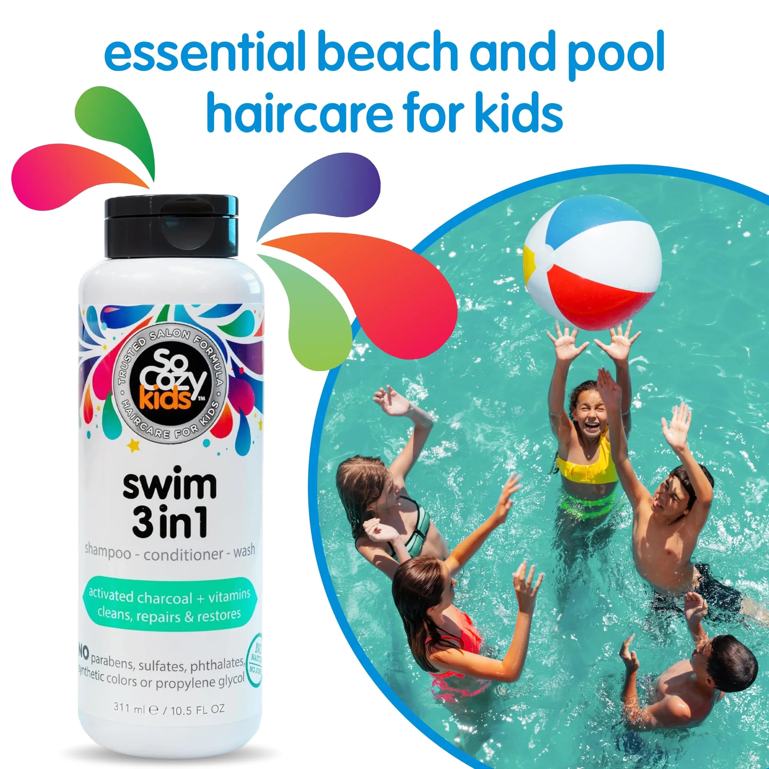 SoCozy Kids Swim 3-in-1 Shampoo, Conditioner & Body Wash 311ml (10.5 Fl Oz) | Removes Pool Chlorine & Salt - view 2