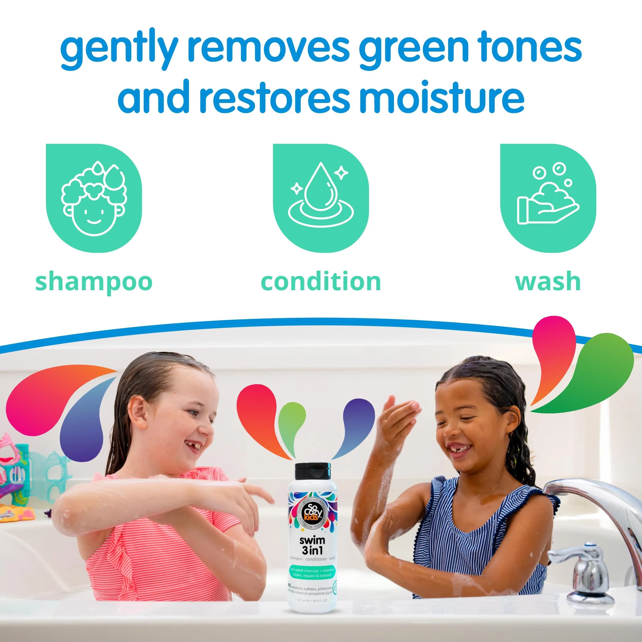 SoCozy Kids Swim 3-in-1 Shampoo, Conditioner & Body Wash 311ml (10.5 Fl Oz) | Removes Pool Chlorine & Salt - view 3