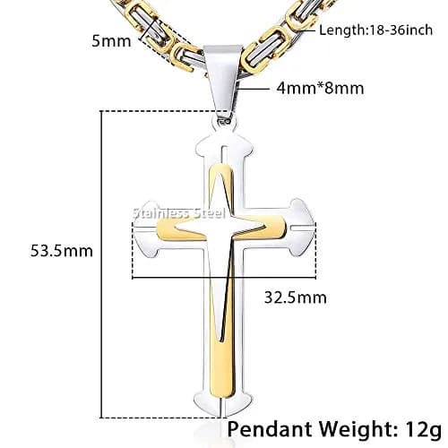 Trendsmax Mens Cross Pendant Necklace 26inch | Stainless Steel Gold Silver Byzantine Chain thumbnail 4