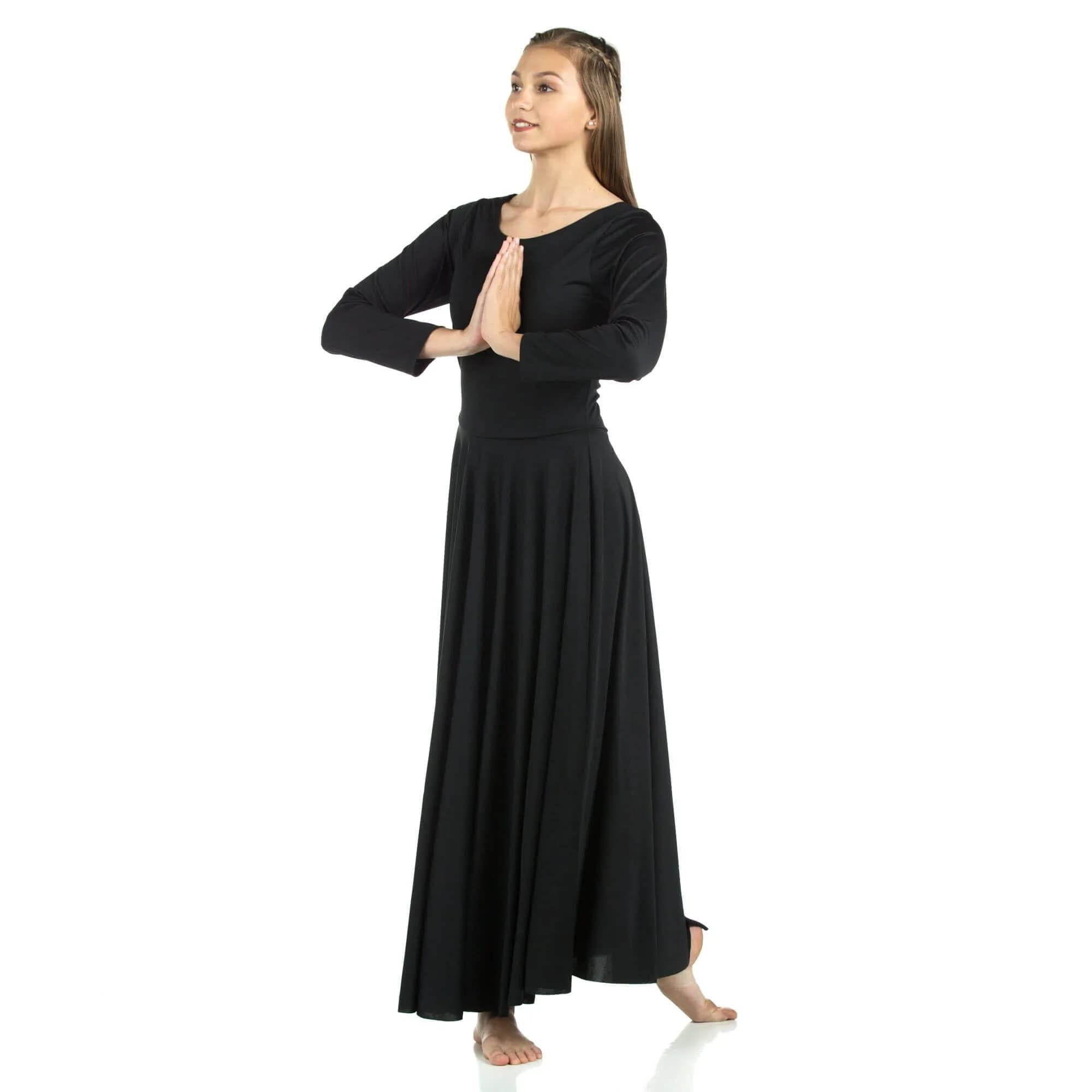 Danzcue Praise Dress for Women | Full-Length Worship Dance Gown, Black, Medium