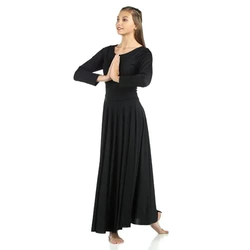 Danzcue Praise Dress for Women | Full-Length Worship Dance Gown, Black, Medium thumbnail 1