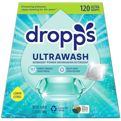 Dropps UltraWash Dishwasher Detergent Pods Lemon Citrus 120 Ct | USDA Certified Biobased Formula thumbnail 1