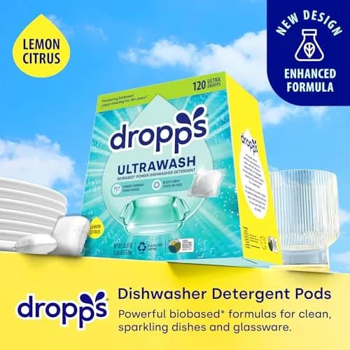 Dropps UltraWash Dishwasher Detergent Pods Lemon Citrus 120 Ct | USDA Certified Biobased Formula thumbnail 2
