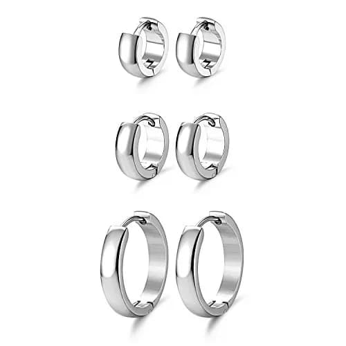 JEWELRIESHOP Silver Stainless Steel Hoop Earrings Hypoallergenic 3 Pairs | Unisex Minimalist Jewelry (70-120 chars) thumbnail 1