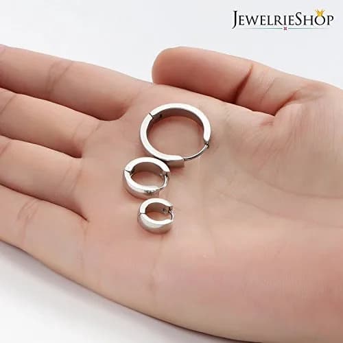 JEWELRIESHOP Silver Stainless Steel Hoop Earrings Hypoallergenic 3 Pairs | Unisex Minimalist Jewelry (70-120 chars) thumbnail 4