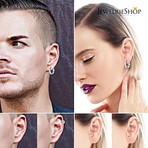 JEWELRIESHOP Silver Stainless Steel Hoop Earrings Hypoallergenic 3 Pairs | Unisex Minimalist Jewelry (70-120 chars) thumbnail 5