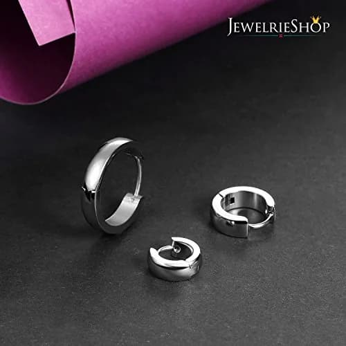 JEWELRIESHOP Silver Stainless Steel Hoop Earrings Hypoallergenic 3 Pairs | Unisex Minimalist Jewelry (70-120 chars) thumbnail 6