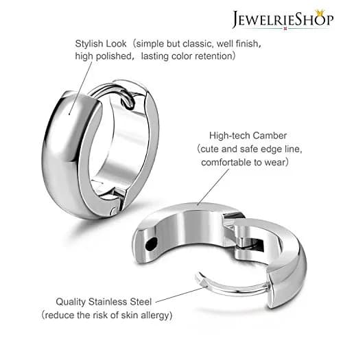 JEWELRIESHOP Silver Stainless Steel Hoop Earrings Hypoallergenic 3 Pairs | Unisex Minimalist Jewelry (70-120 chars) thumbnail 2