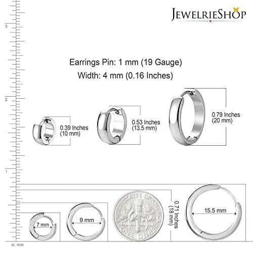 JEWELRIESHOP Silver Stainless Steel Hoop Earrings Hypoallergenic 3 Pairs | Unisex Minimalist Jewelry (70-120 chars) thumbnail 3