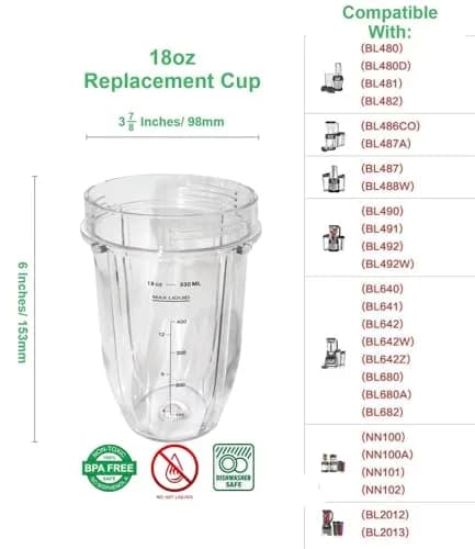 Blendin 18 oz (532 ml) Replacement Cups with Sip N Seal Lids - 2 Pack | Compatible with Nutri Ninja Auto-iQ 1000w Series & Duo Blenders thumbnail 4