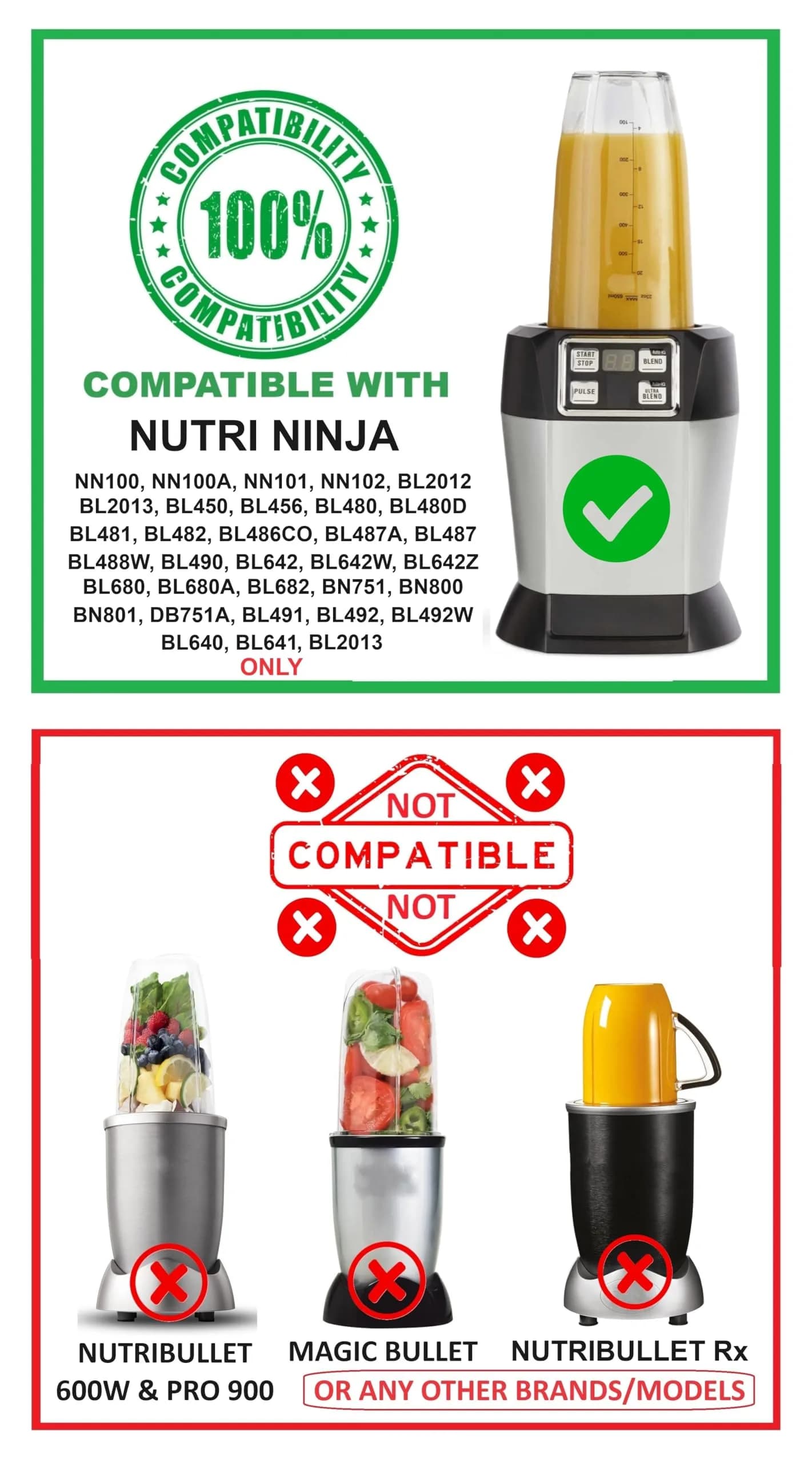 Blendin 18 oz (532 ml) Replacement Cups with Sip N Seal Lids - 2 Pack | Compatible with Nutri Ninja Auto-iQ 1000w Series & Duo Blenders - view 2