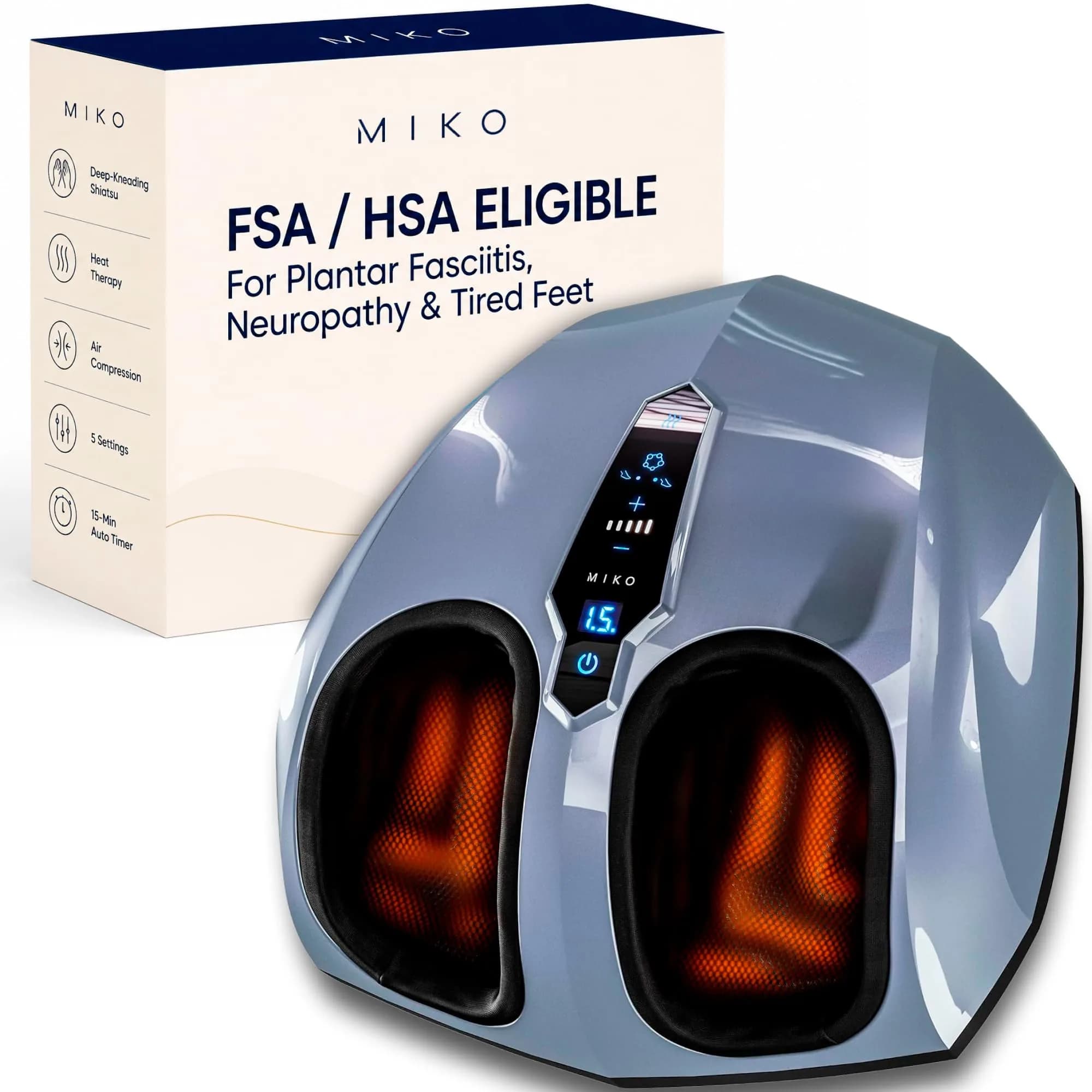 MIKO Shiatsu Foot Massager with Heat for Neuropathy & Plantar Fasciitis | Deep Kneading, 5 Pressure Levels, Heat Therapy