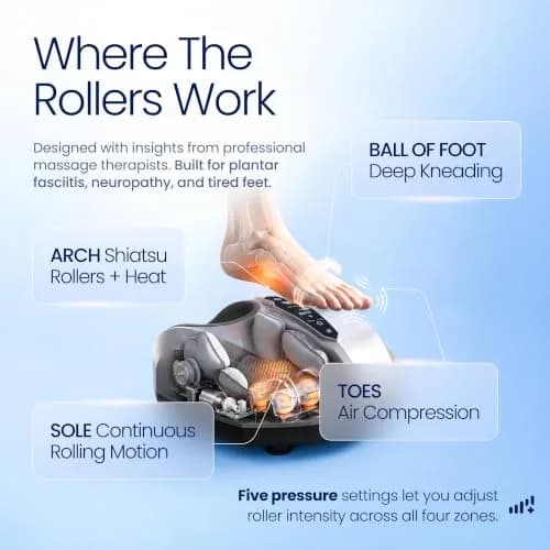 MIKO Shiatsu Foot Massager with Heat for Neuropathy & Plantar Fasciitis | Deep Kneading, 5 Pressure Levels, Heat Therapy thumbnail 2