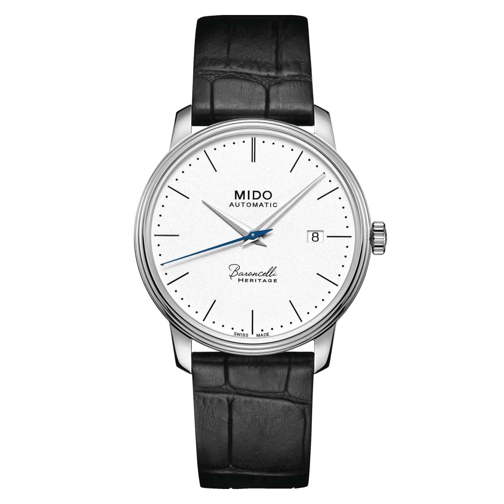 MIDO Baroncelli Heritage Gent Swiss Automatic Watch 39mm | Elegant White Dial, See-Through Case Back — White