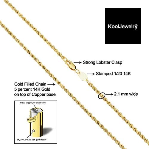 Kooljewelry 14k Gold Filled Rope Chain Necklace 40.64cm (16 inch) | Timeless Unisex Adult Style thumbnail 3