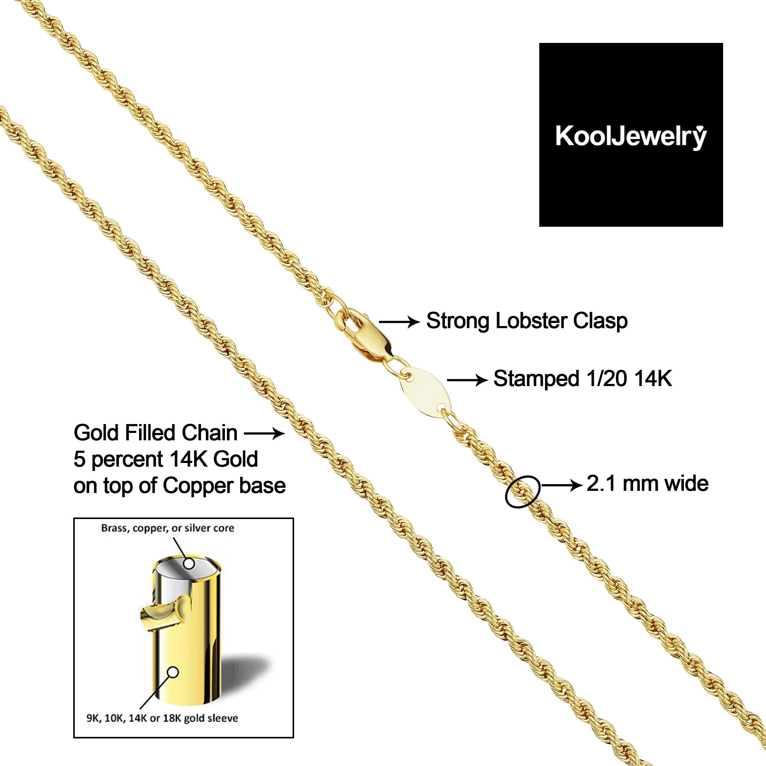 Kooljewelry 14k Gold Filled Rope Chain Necklace 40.64cm (16 inch) | Timeless Unisex Adult Style - view 3