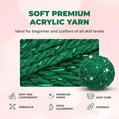 Mary Maxim Starlette Sparkle Yarn 196 Yards | Emerald Green Glitter for Crochet & Knitting thumbnail 2