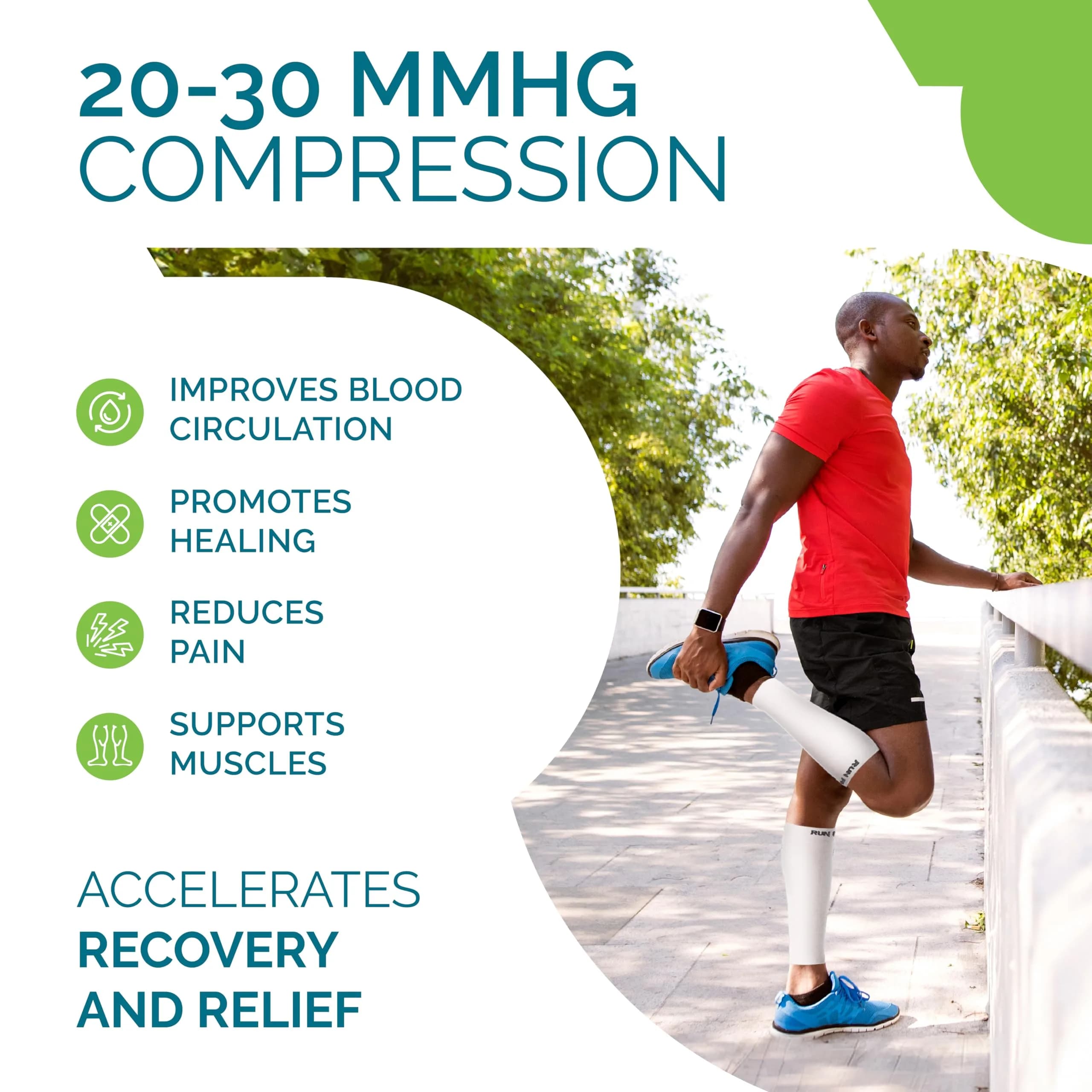 Run Forever Small White Calf Compression Sleeve | 20-30mmHg Graduated Compression for Pain Relief & Recovery - view 4