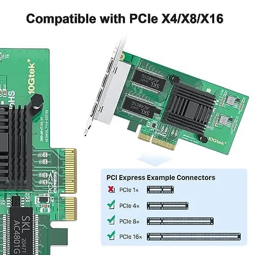 10Gtek Quad-Port Gigabit Ethernet NIC Network Card with Intel I350 Chip - PCIe 2.1 x4, 1000Mbps RJ45 Ports thumbnail 2