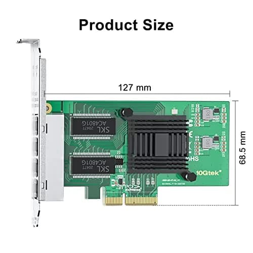 10Gtek Quad-Port Gigabit Ethernet NIC Network Card with Intel I350 Chip - PCIe 2.1 x4, 1000Mbps RJ45 Ports thumbnail 3