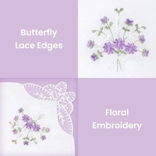Selected Hanky Women's Cotton Handkerchiefs 11x11 | Floral Embroidery & Butterfly Lace thumbnail 4