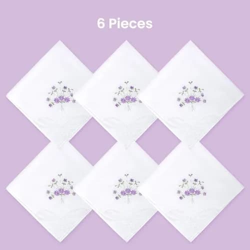 Selected Hanky Women's Cotton Handkerchiefs 11x11 | Floral Embroidery & Butterfly Lace thumbnail 7