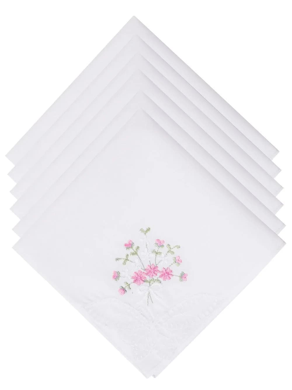 Selected Hanky Women's Cotton Handkerchiefs, Ladies Hankies, Pink Floral | Soft, Floral Embroidered, 6-Pack