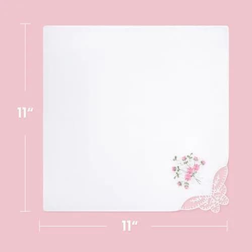 Selected Hanky Women's Cotton Handkerchiefs, Ladies Hankies, Pink Floral | Soft, Floral Embroidered, 6-Pack thumbnail 5