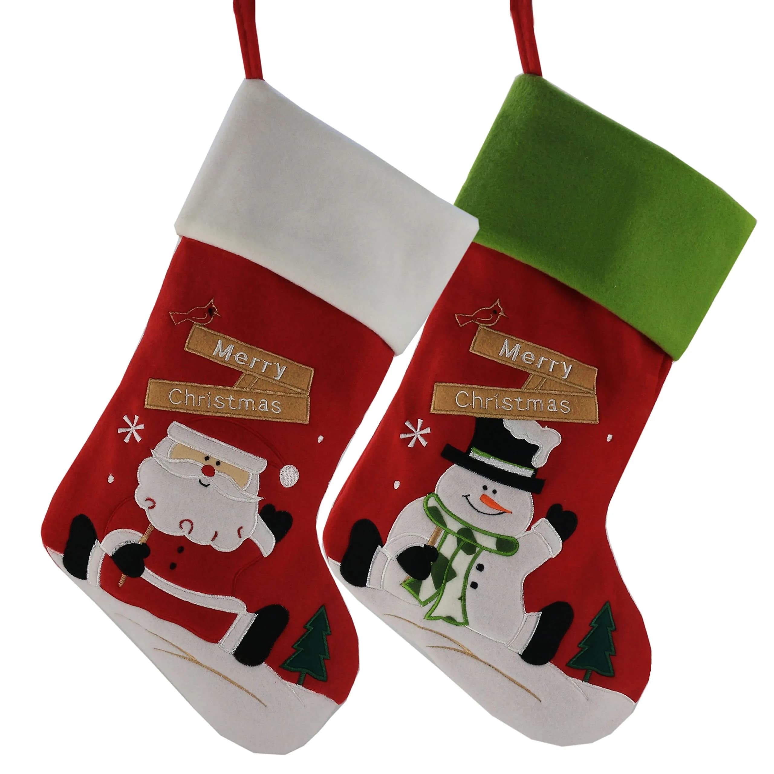 WEWILL Classic Christmas Stockings Set of 2 Santa, Snowman 43cm (17 Inch) | Festive Holiday Decor