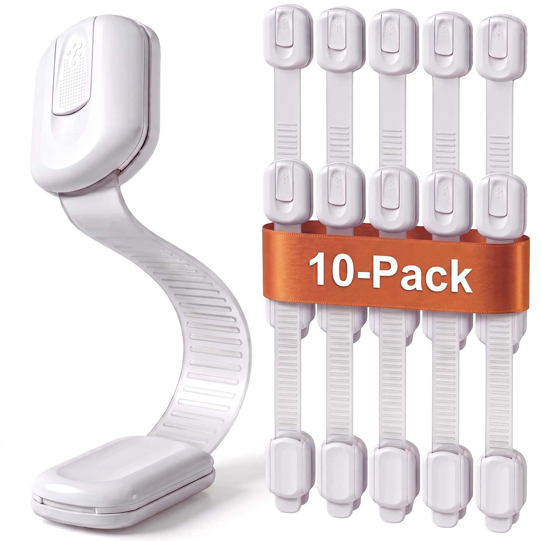 Wappa Child Safety Strap Locks 10 Pack | No Drilling, Easy Adhesive Installation, White — White