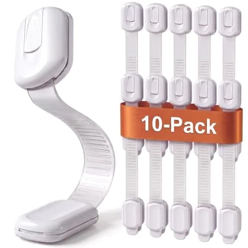 Wappa Child Safety Strap Locks 10 Pack | No Drilling, Easy Adhesive Installation, White thumbnail 1