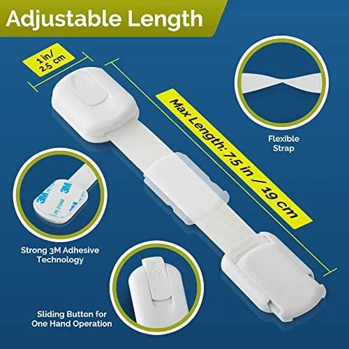 Wappa Child Safety Strap Locks 10 Pack | No Drilling, Easy Adhesive Installation, White thumbnail 4