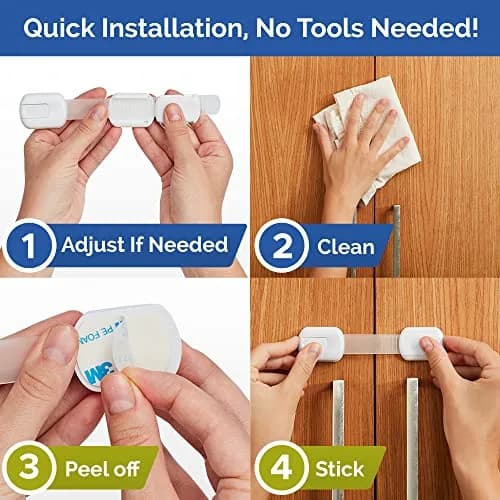 Wappa Child Safety Strap Locks 10 Pack | No Drilling, Easy Adhesive Installation, White thumbnail 5