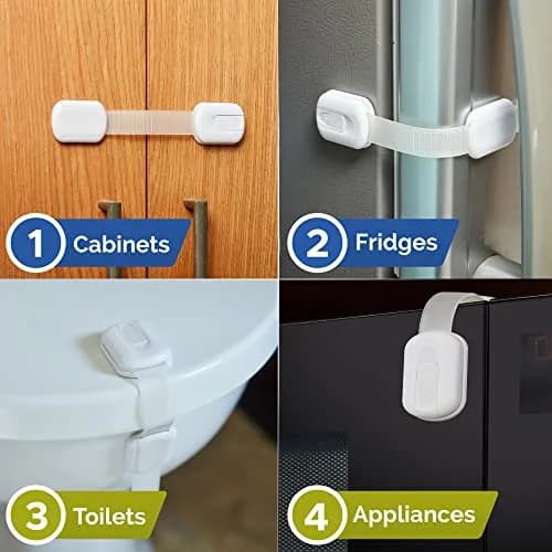 Wappa Child Safety Strap Locks 10 Pack | No Drilling, Easy Adhesive Installation, White thumbnail 7