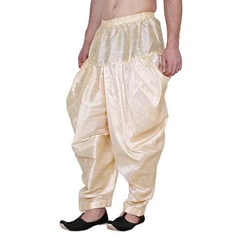 Royal Kurta Men's Silk Blend Patiala Salwar Alladin Pant's Gold 499g (0.53lb) thumbnail 3