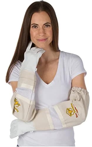 Buzz Beekeeping Supplies Medium Ventilated Bee Gloves - Cow Leather & Heavy-Duty Canvas, Elastic Cuffs | Sting Proof, Long Sleeves thumbnail 1
