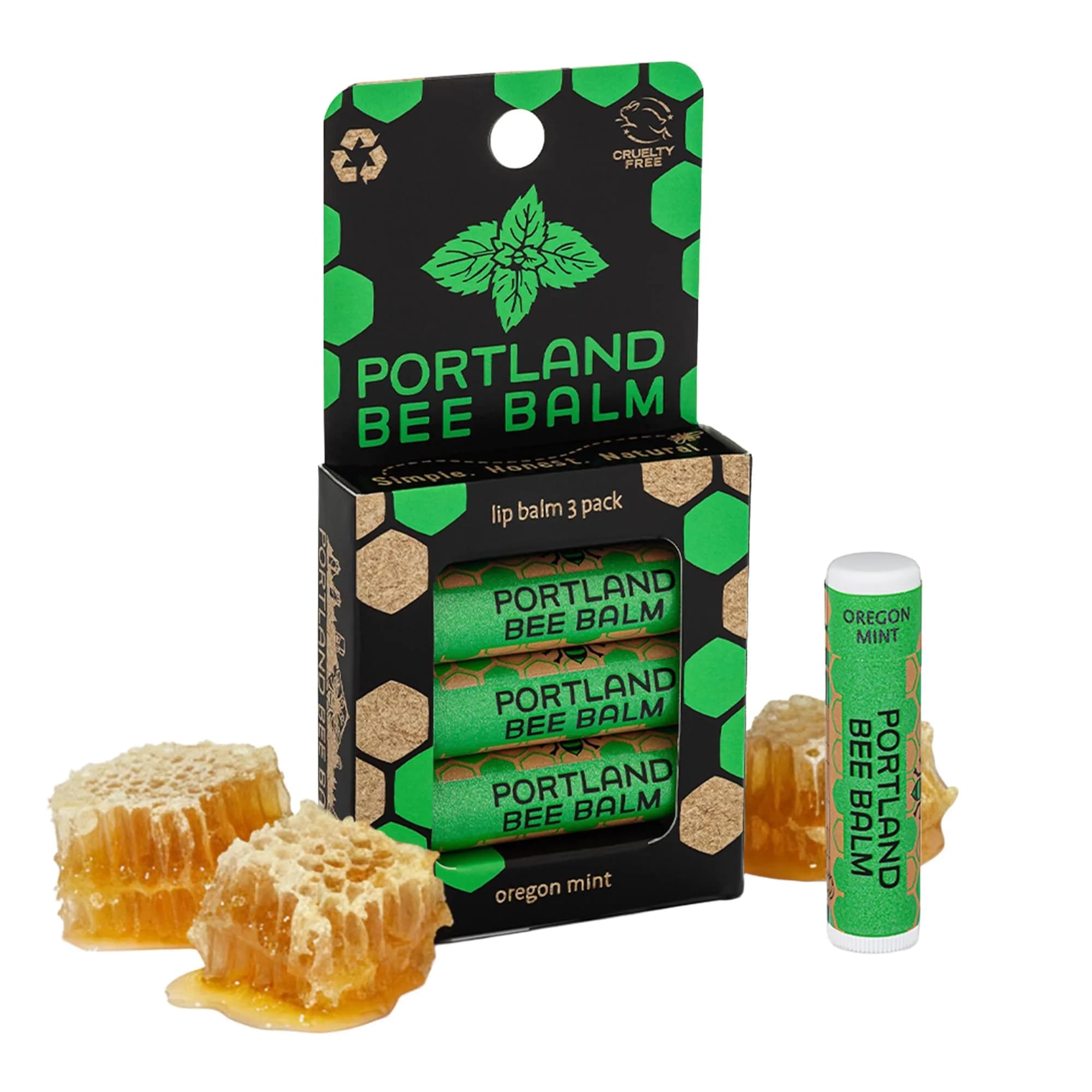 Portland Bee Balm Oregon Mint Lip Balm 3 Pack | Natural Beeswax, Hydrating & Cruelty-Free — Natural