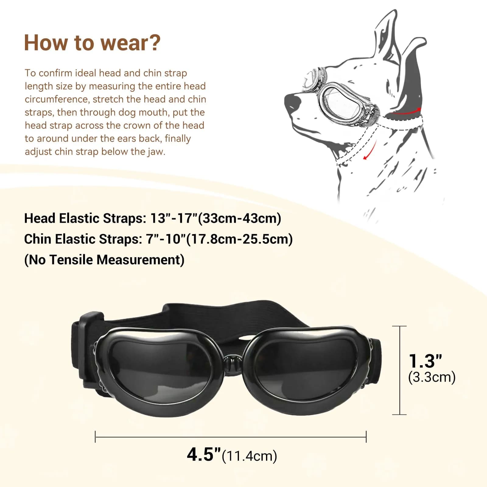 Enjoying Black Classic Dog Goggles for Small Breeds | UV Protection, Windproof, Adjustable Straps (5.9" L x 2" W x 1.7" H) - view 5
