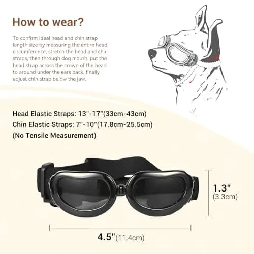 Enjoying Black Classic Dog Goggles for Small Breeds | UV Protection, Windproof, Adjustable Straps (5.9" L x 2" W x 1.7" H) thumbnail 5