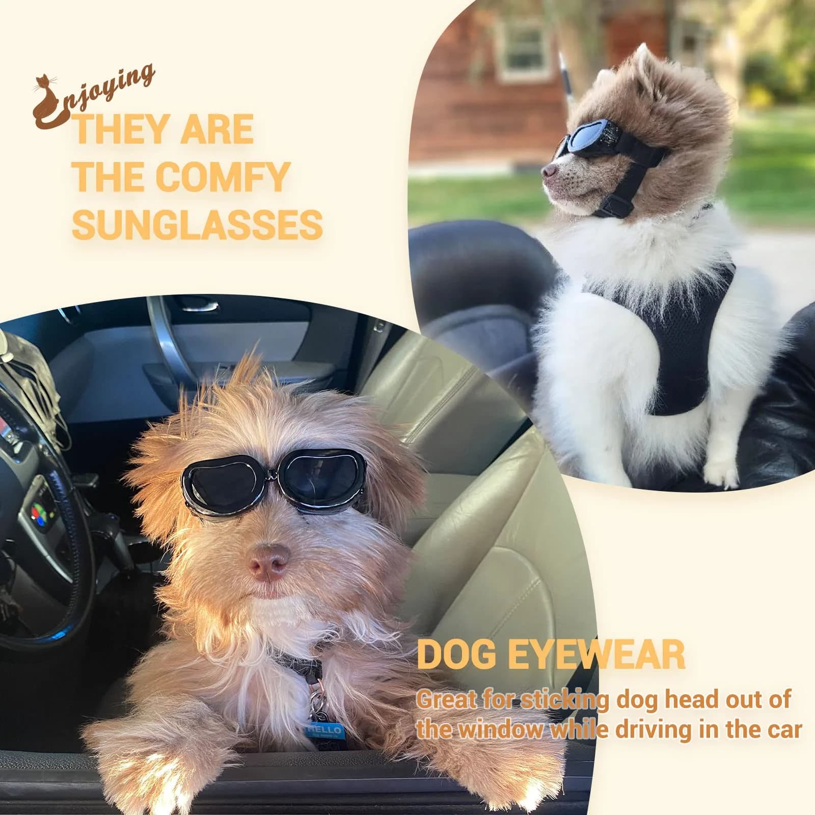 Enjoying Black Classic Dog Goggles for Small Breeds | UV Protection, Windproof, Adjustable Straps (5.9" L x 2" W x 1.7" H) - view 7