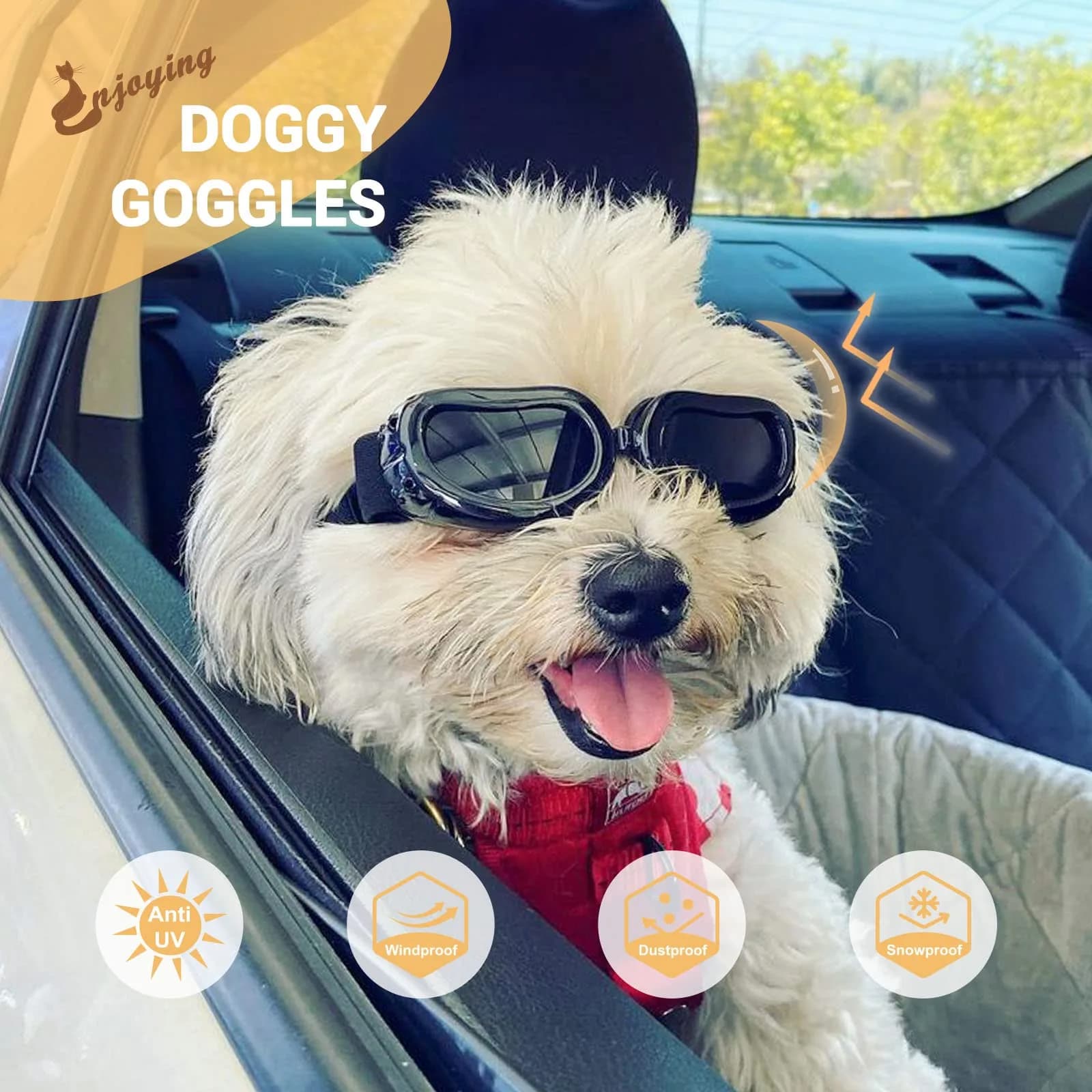 Enjoying Black Classic Dog Goggles for Small Breeds | UV Protection, Windproof, Adjustable Straps (5.9" L x 2" W x 1.7" H) - view 3