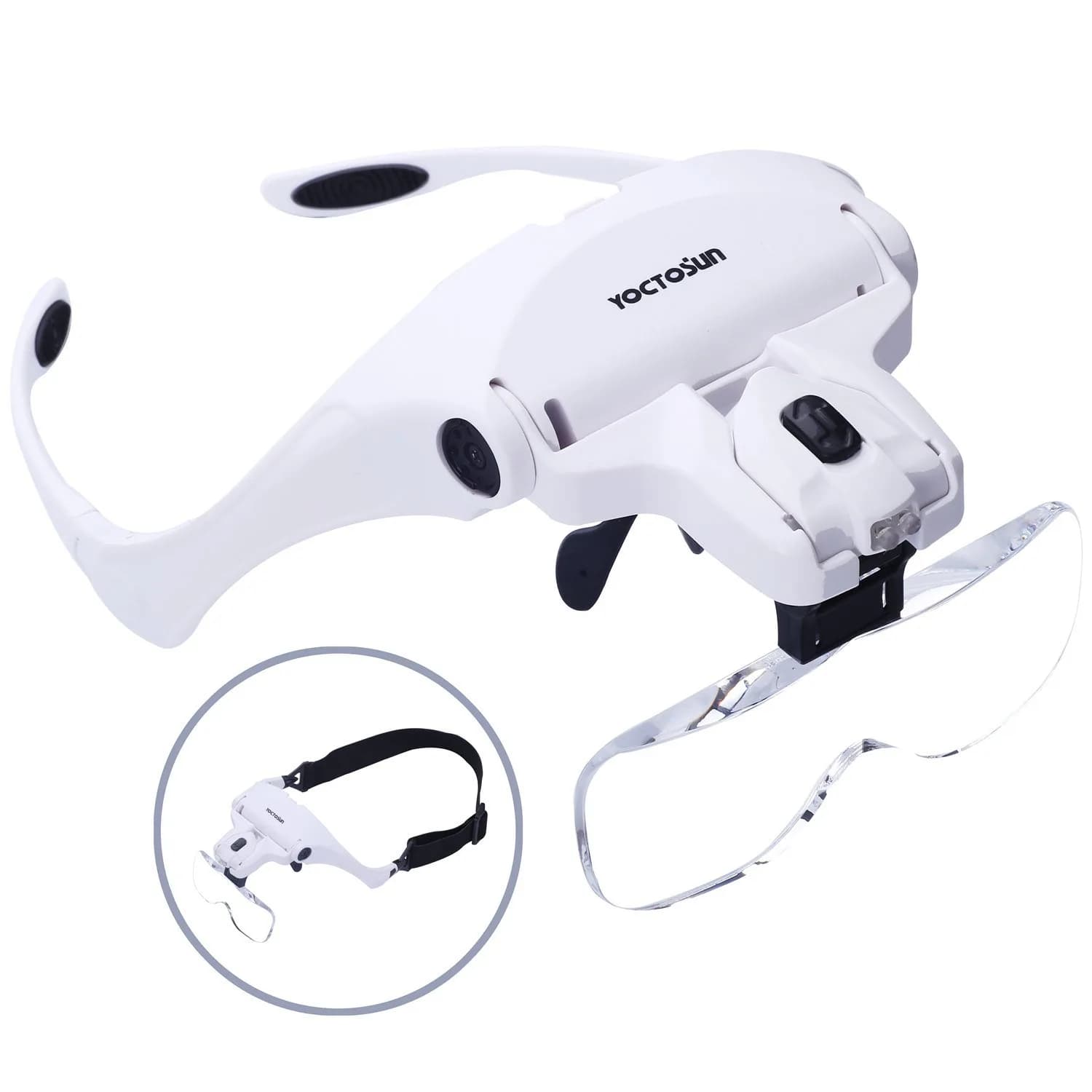 YOCTOSUN Head Mount Magnifier with 2 LED Lights | 5 Lenses, 3.5X Magnification, Interchangeable, Headband & Light — Head Magnifier with 2 LED Lights