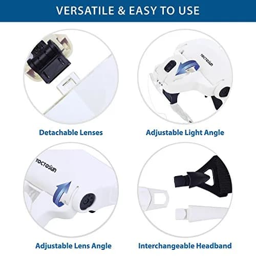 YOCTOSUN Head Mount Magnifier with 2 LED Lights | 5 Lenses, 3.5X Magnification, Interchangeable, Headband & Light thumbnail 4